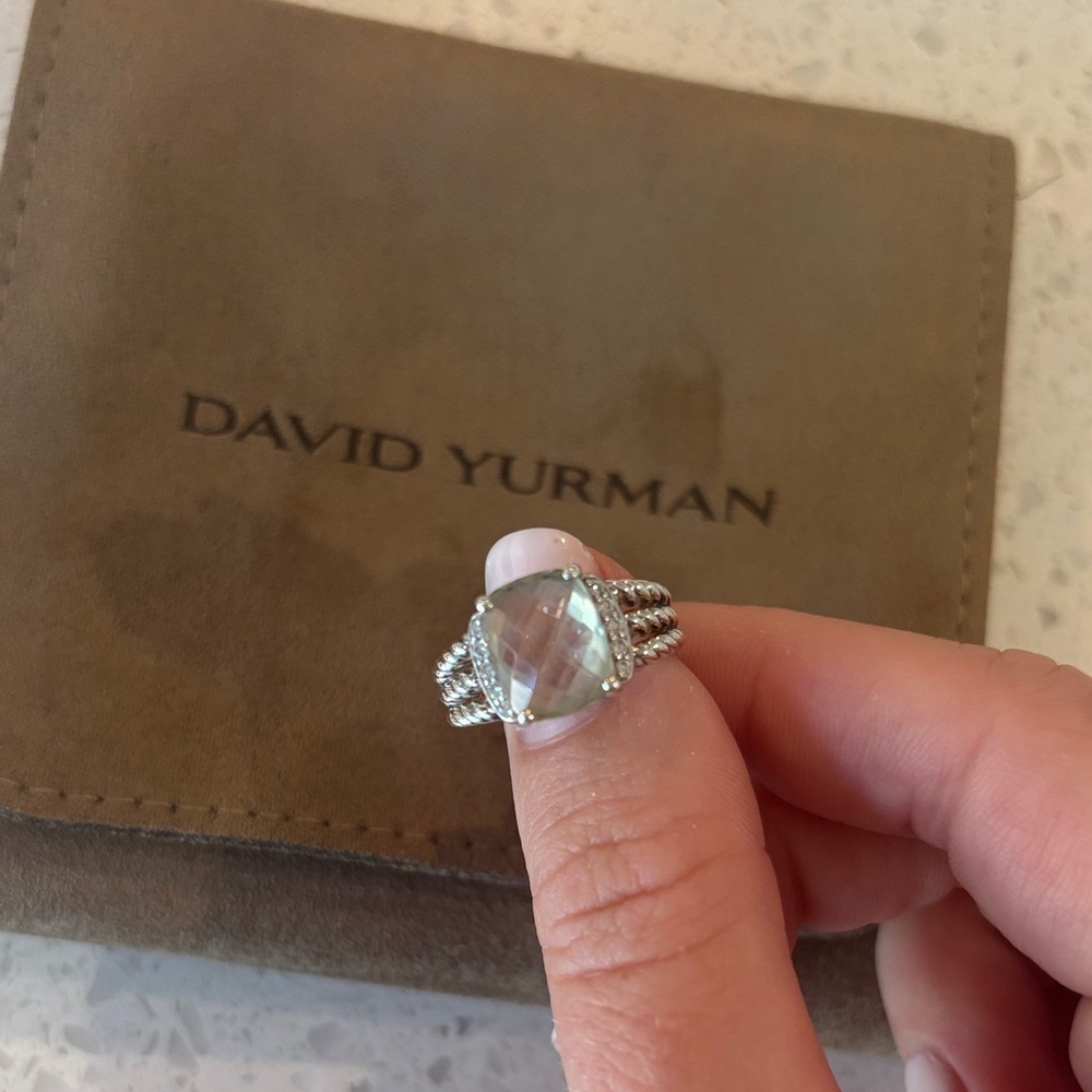 David Yurman Silver Ring with Light Green Gem